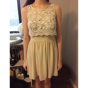 Naranka Cream Cocktail Dress w/ White Lace Overlay